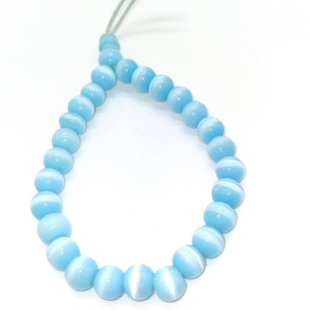 Pastel Blue Cat's Eye Glass Stretch Bracelet